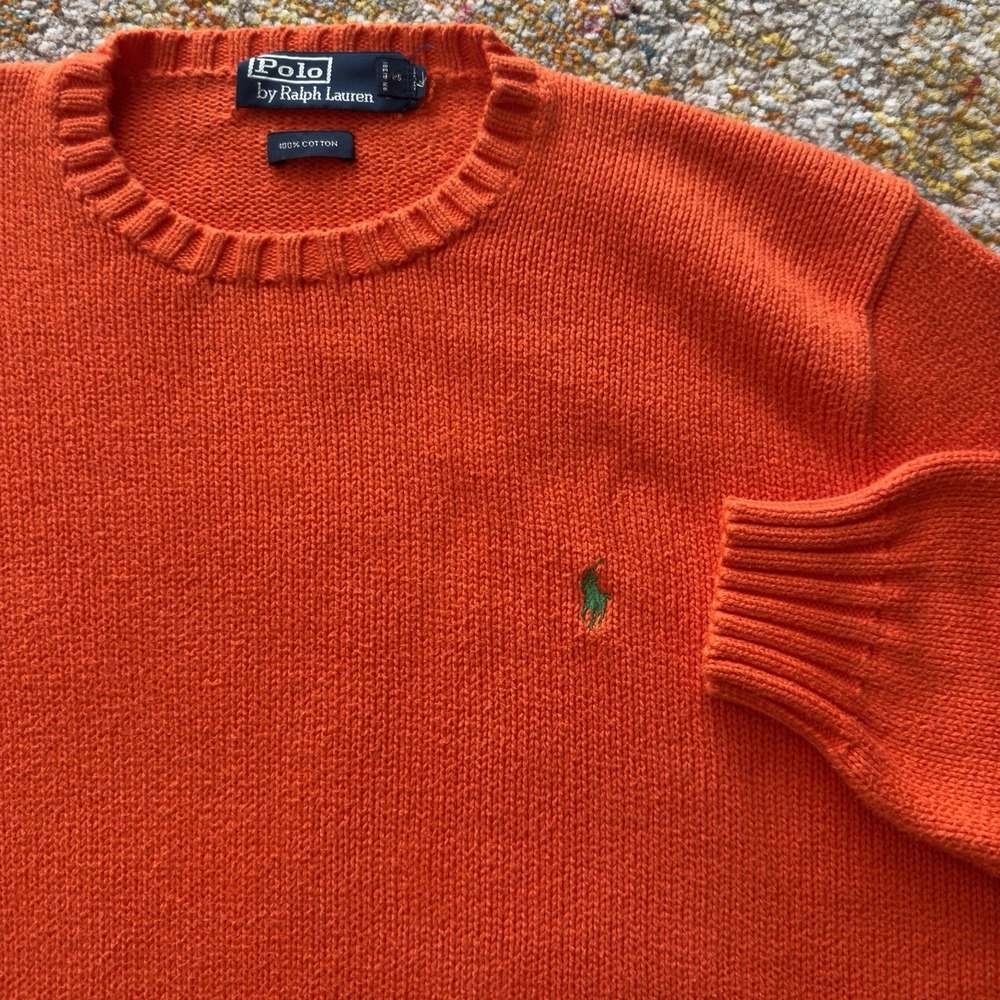 Vintage Polo Ralph Lauren Bright Orange Knit Crewneck Sweater Size L